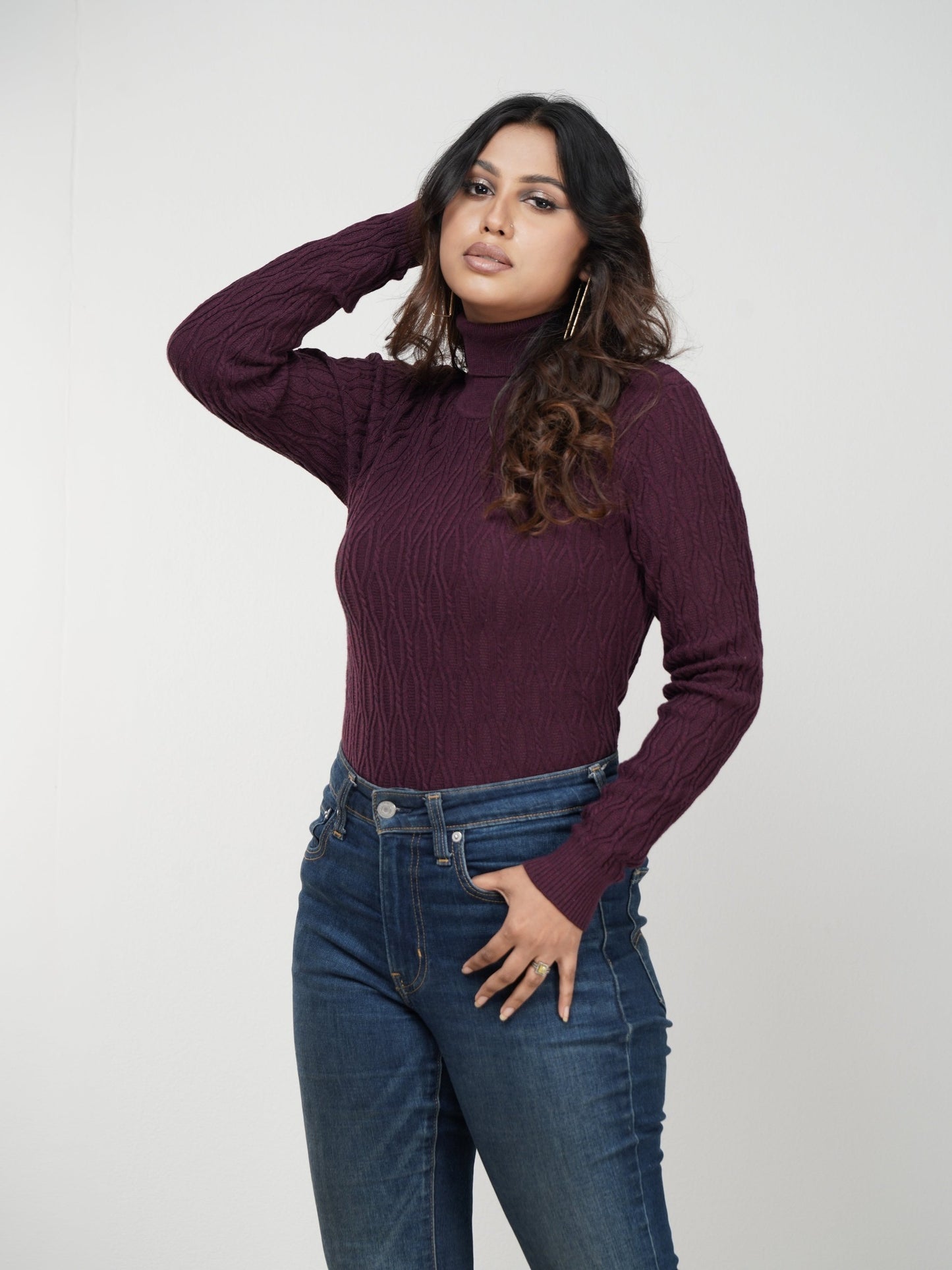 Chocolate Textured High Neck Sweater