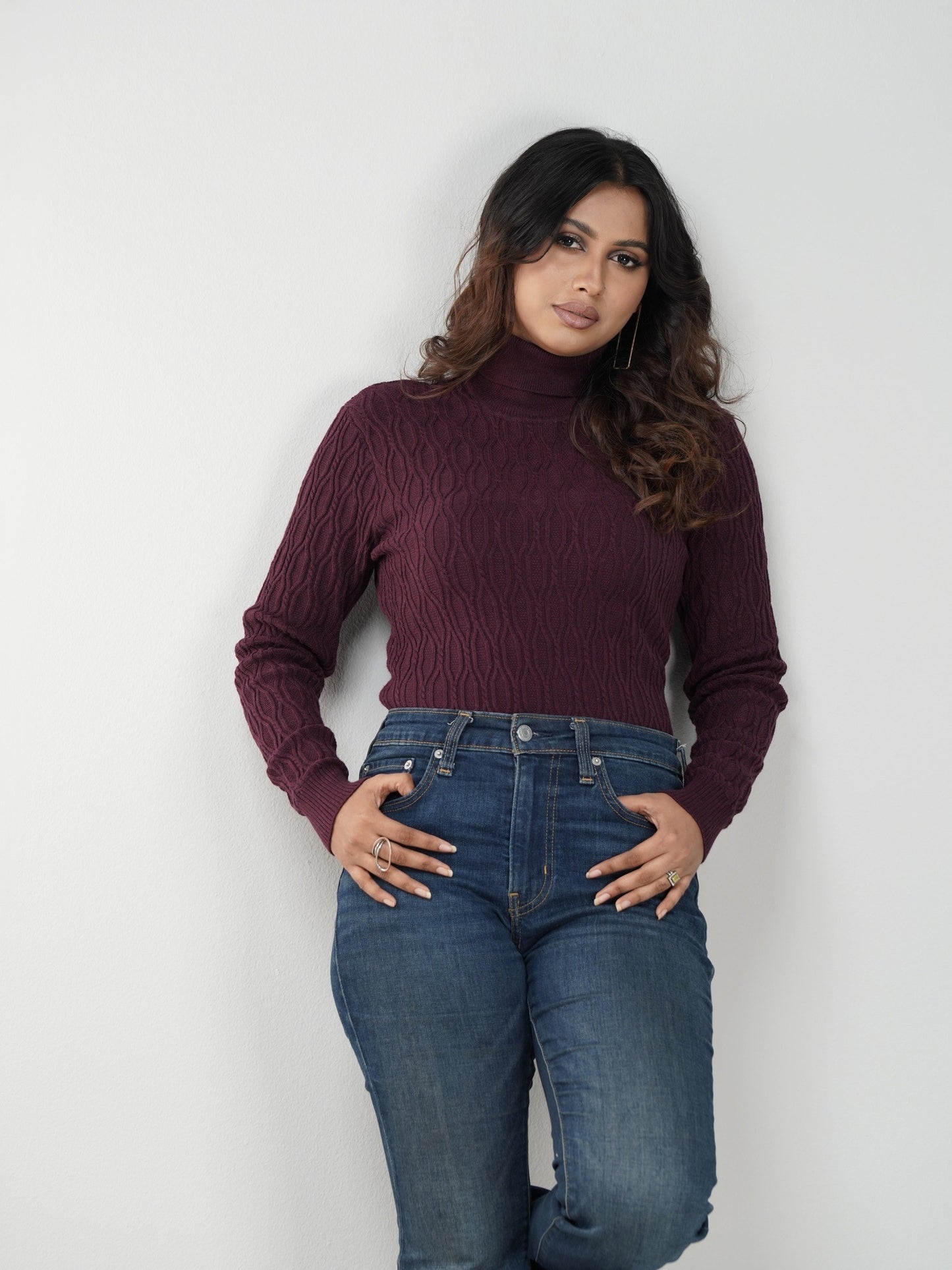 Chocolate Textured High Neck Sweater