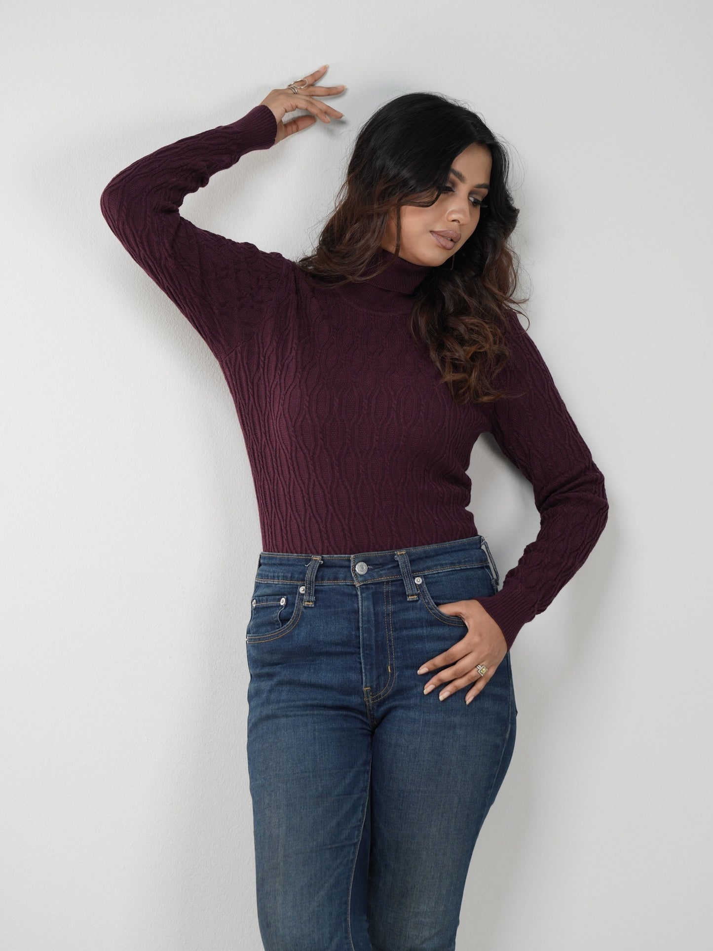 Chocolate Textured High Neck Sweater