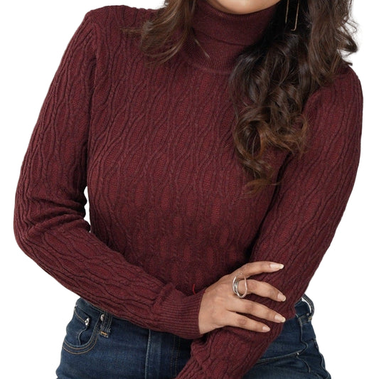 Maroon Textured High Neck Sweater