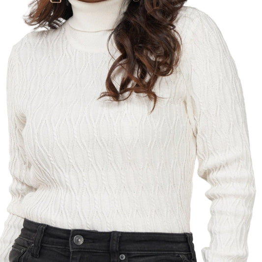 White Textured High Neck Sweater