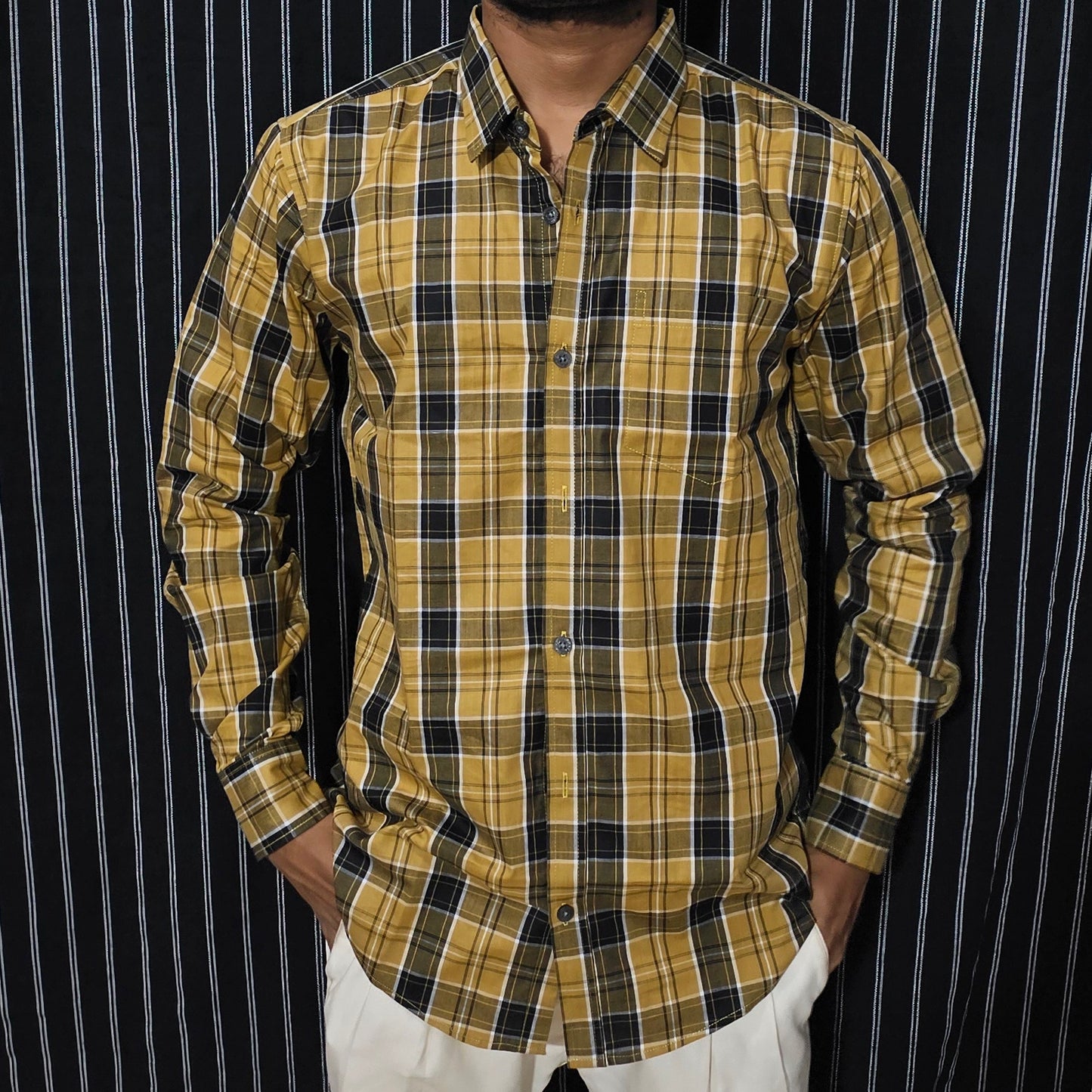 Mustard Checkered Full Shirt