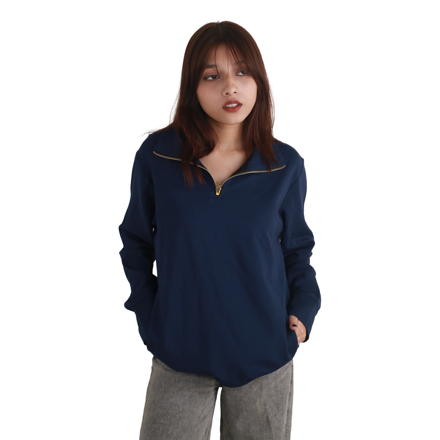 Navy-blue Solid Sweatshirt