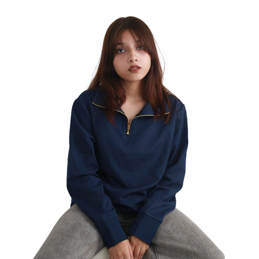 Navy-blue Solid Sweatshirt