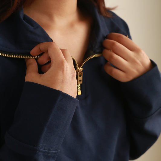 Navy-blue Solid Sweatshirt