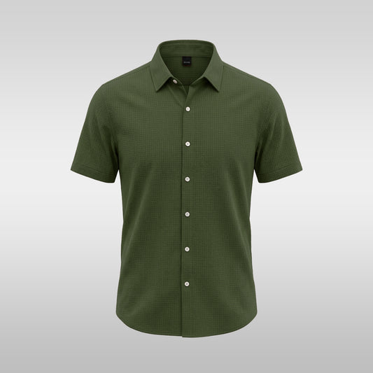 Olive Short-sleeve Textured Shirt (SFS-8)