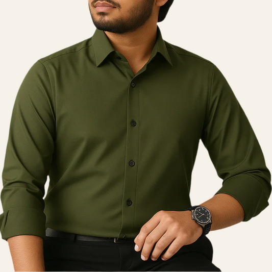 Olive Micro-Stretch Formal Shirt