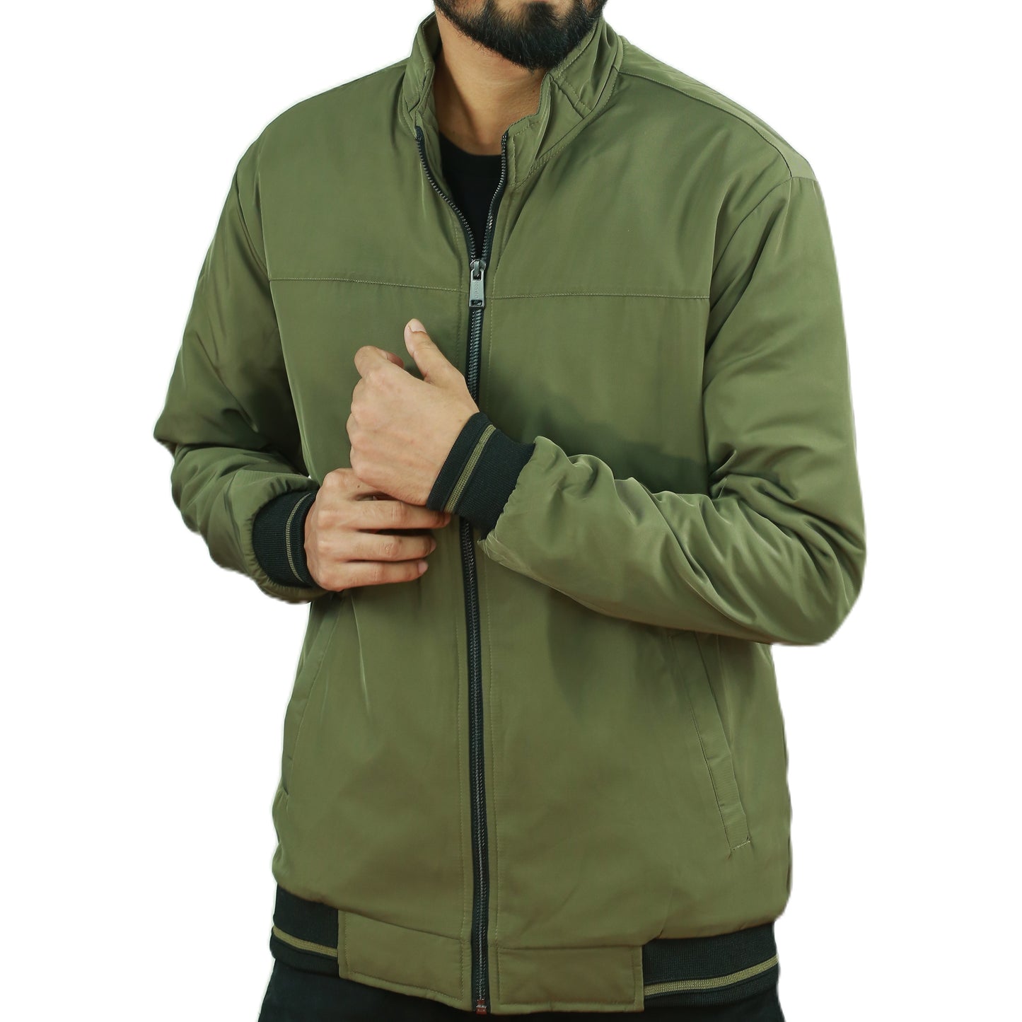 Olive Saskin Mock Collar Jacket