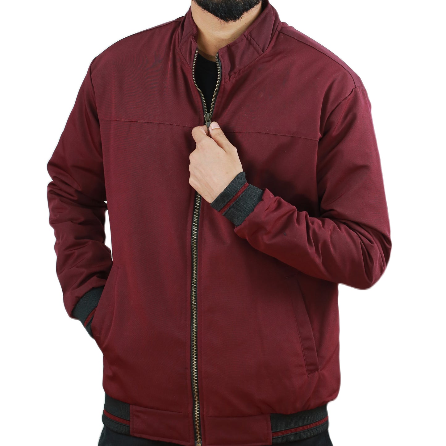 Maroon Saskin Mock Collar Jacket