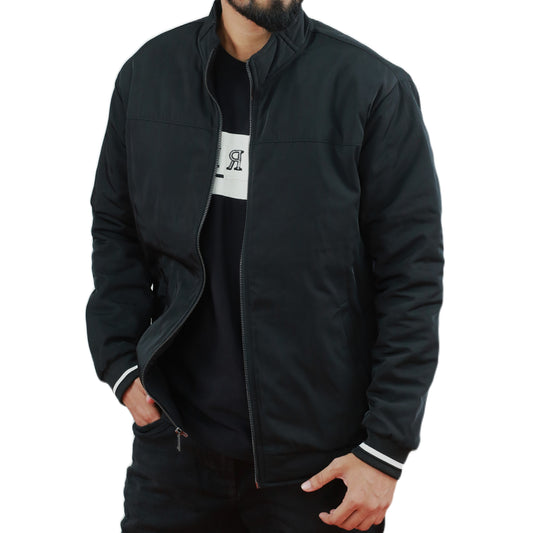 Black Saskin Mock Collar Jacket