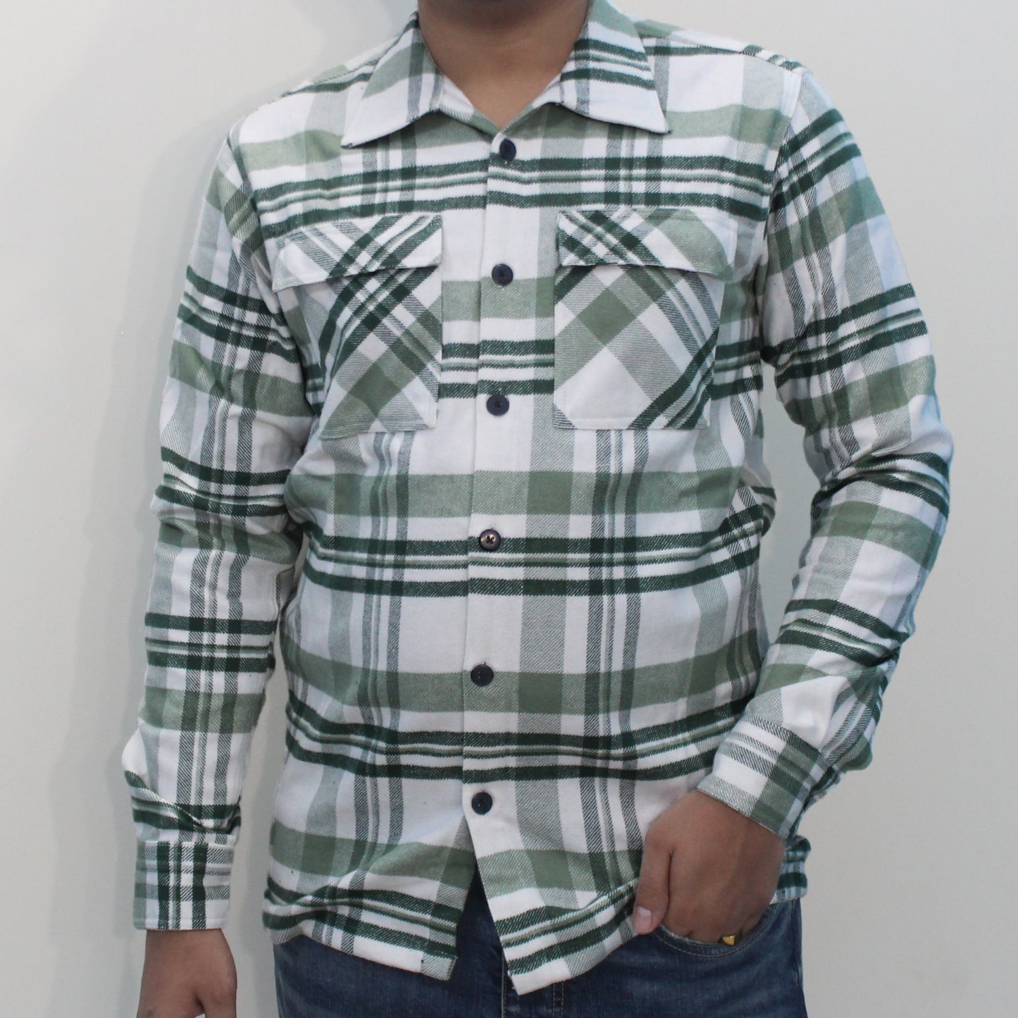 Sea-green flannel shirt